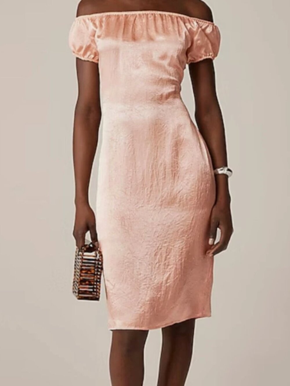 NWT J.Crew Peach Off-the-shoulder slip Dress in textured satin 16